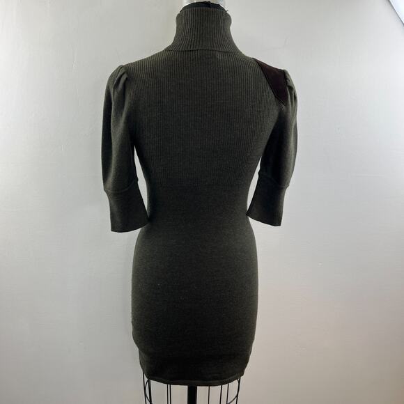 RUGBY Ralph Lauren Green Sweater Dress Suede Merino Wool Turtle Neck Sz Small S - Picture 7 of 9